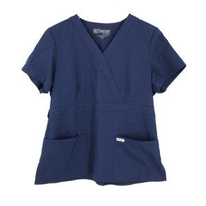 Barco Greys Anatomy Womens Scrub Top Large Blue Short Sleeve Shirt Pockets Nurse
